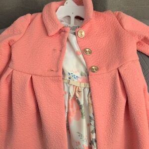 Girls' Peach Textured Coat with Floral Dress 2 T